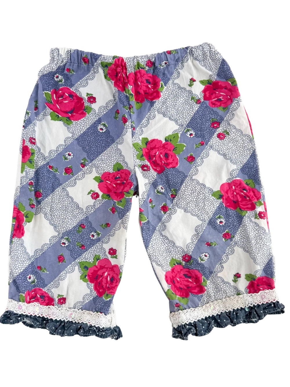 Vintage Couture Girls Floral Patchwork Ruffle Pants Size 3T Cottagecore Boho